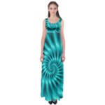 Glossy Turquoise Spiral Fractal  Empire Waist Maxi Dress