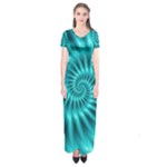 Glossy Turquoise Spiral Fractal  Short Sleeve Maxi Dress