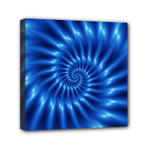 Glossy Electric Blue Spiral Fractal  Mini Canvas 6  x 6  (Stretched) from ArtsNow.com