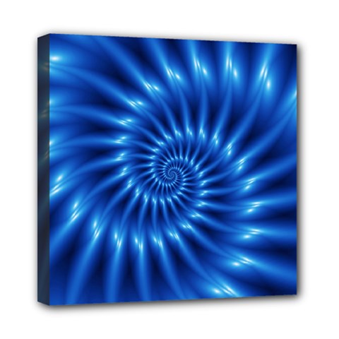 Glossy Electric Blue Spiral Fractal  Mini Canvas 8  x 8  (Stretched) from ArtsNow.com