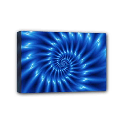 Glossy Electric Blue Spiral Fractal  Mini Canvas 6  x 4  (Stretched) from ArtsNow.com