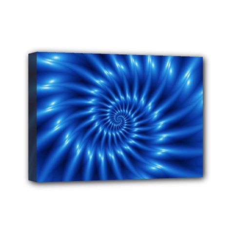 Glossy Electric Blue Spiral Fractal  Mini Canvas 7  x 5  (Stretched) from ArtsNow.com