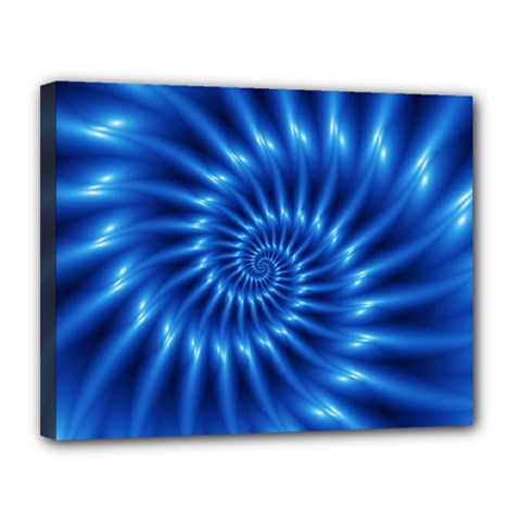 Glossy Electric Blue Spiral Fractal  Canvas 14  x 11  (Stretched) from ArtsNow.com