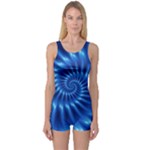 Glossy Electric Blue Spiral Fractal  One Piece Boyleg Swimsuit