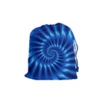 Glossy Electric Blue Spiral Fractal  Drawstring Pouch (Medium)