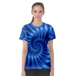 Glossy Electric Blue Spiral Fractal  Women s Sport Mesh Tee