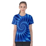 Glossy Electric Blue Spiral Fractal  Women s Cotton Tee