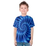 Glossy Electric Blue Spiral Fractal  Kid s Cotton Tee