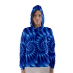 Glossy Electric Blue Spiral Fractal  Hooded Wind Breaker (Women)