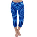 Glossy Electric Blue Spiral Fractal  Capri Winter Leggings 