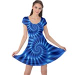 Glossy Electric Blue Spiral Fractal  Cap Sleeve Dress