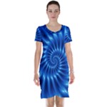 Glossy Electric Blue Spiral Fractal  Short Sleeve Nightdress