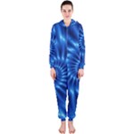 Glossy Electric Blue Spiral Fractal  Hooded Jumpsuit (Ladies)