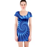 Glossy Electric Blue Spiral Fractal  Short Sleeve Bodycon Dress