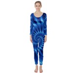 Glossy Electric Blue Spiral Fractal  Long Sleeve Catsuit