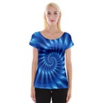 Glossy Electric Blue Spiral Fractal  Women s Cap Sleeve Top