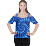 Glossy Electric Blue Spiral Fractal  Women s Cutout Shoulder Tee