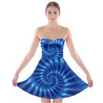 Glossy Electric Blue Spiral Fractal  Strapless Bra Top Dress