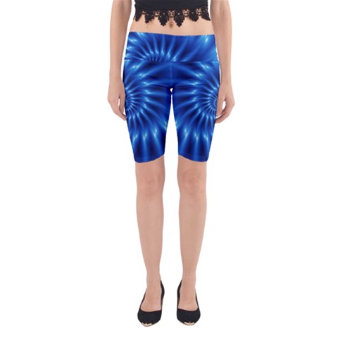 Glossy Electric Blue Spiral Fractal  Yoga Cropped Leggings from ArtsNow.com