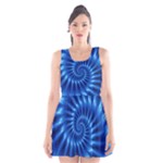 Glossy Electric Blue Spiral Fractal  Scoop Neck Skater Dress