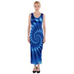 Glossy Electric Blue Spiral Fractal  Fitted Maxi Dress