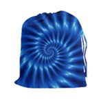 Glossy Electric Blue Spiral Fractal  Drawstring Pouch (XXL)