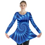 Glossy Electric Blue Spiral Fractal  Long Sleeve Tunic 