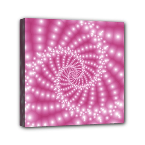 Glossy Pastel Pink Beaded Spiral Fractal  Mini Canvas 6  x 6  (Stretched) from ArtsNow.com