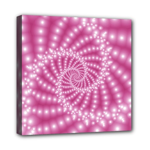 Glossy Pastel Pink Beaded Spiral Fractal  Mini Canvas 8  x 8  (Stretched) from ArtsNow.com