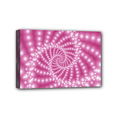 Glossy Pastel Pink Beaded Spiral Fractal  Mini Canvas 6  x 4  (Stretched) from ArtsNow.com