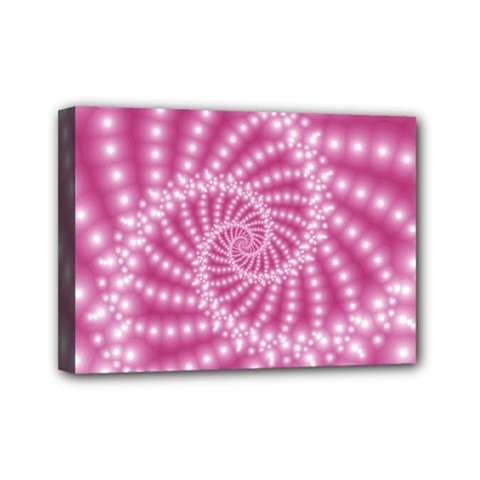 Glossy Pastel Pink Beaded Spiral Fractal  Mini Canvas 7  x 5  (Stretched) from ArtsNow.com