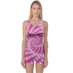 Glossy Pastel Pink Beaded Spiral Fractal  One Piece Boyleg Swimsuit