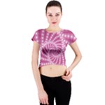 Glossy Pastel Pink Beaded Spiral Fractal  Crew Neck Crop Top