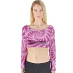 Glossy Pastel Pink Beaded Spiral Fractal  Long Sleeve Crop Top (Tight Fit)