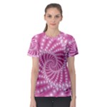 Glossy Pastel Pink Beaded Spiral Fractal  Women s Sport Mesh Tee