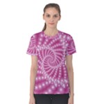 Glossy Pastel Pink Beaded Spiral Fractal  Women s Cotton Tee