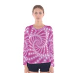 Glossy Pastel Pink Beaded Spiral Fractal  Women s Long Sleeve Tee