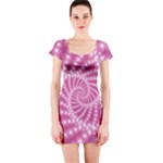 Glossy Pastel Pink Beaded Spiral Fractal  Short Sleeve Bodycon Dress