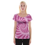 Glossy Pastel Pink Beaded Spiral Fractal  Women s Cap Sleeve Top