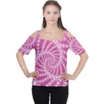 Glossy Pastel Pink Beaded Spiral Fractal  Women s Cutout Shoulder Tee