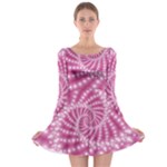 Glossy Pastel Pink Beaded Spiral Fractal  Long Sleeve Skater Dress