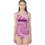 Glossy Pastel Pink Beaded Spiral Fractal  One Piece Swimsuit