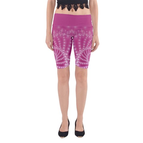 Glossy Pastel Pink Beaded Spiral Fractal  Yoga Cropped Leggings from ArtsNow.com