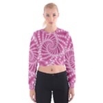 Glossy Pastel Pink Beaded Spiral Fractal  Women s Cropped Sweatshirt