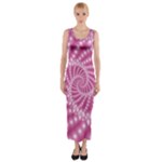 Glossy Pastel Pink Beaded Spiral Fractal  Fitted Maxi Dress