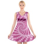 Glossy Pastel Pink Beaded Spiral Fractal  V-Neck Sleeveless Dress