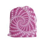 Glossy Pastel Pink Beaded Spiral Fractal  Drawstring Pouch (XL)