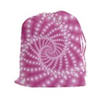 Glossy Pastel Pink Beaded Spiral Fractal  Drawstring Pouch (XXL)