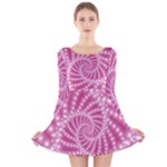 Glossy Pastel Pink Beaded Spiral Fractal  Long Sleeve Velvet Skater Dress