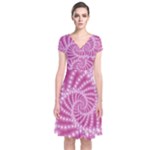 Glossy Pastel Pink Beaded Spiral Fractal  Short Sleeve Front Wrap Dress